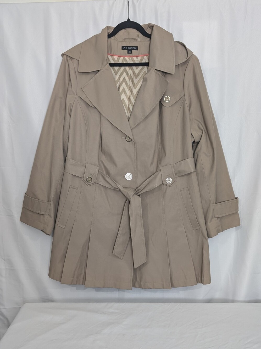Via Spiga 3X Taupe Belted Pleated Trench Coat